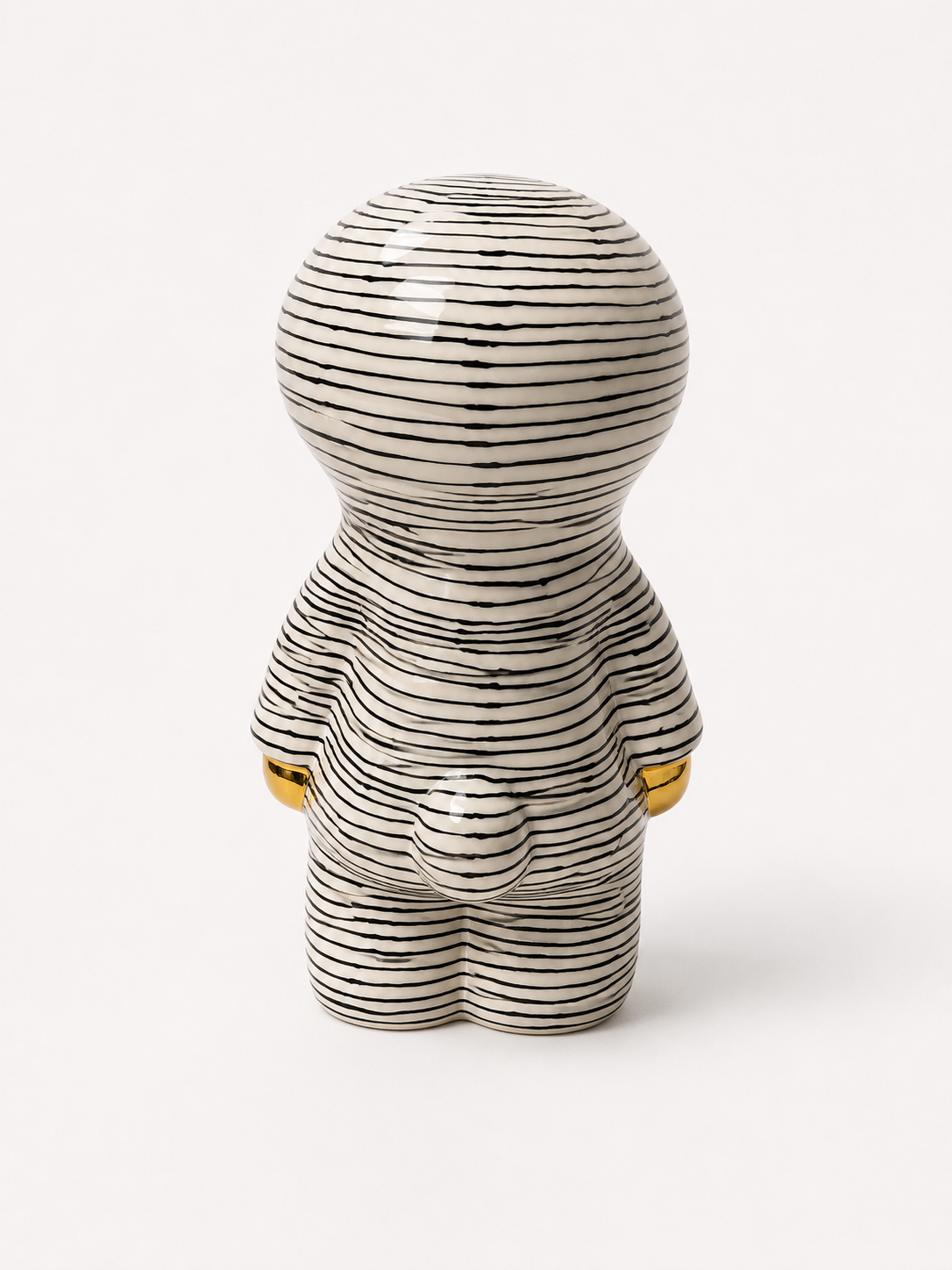JVR Piss Off Onesie ceramic ornament featuring black and white stripes, hand-painted lettering and metallic gold detailing.