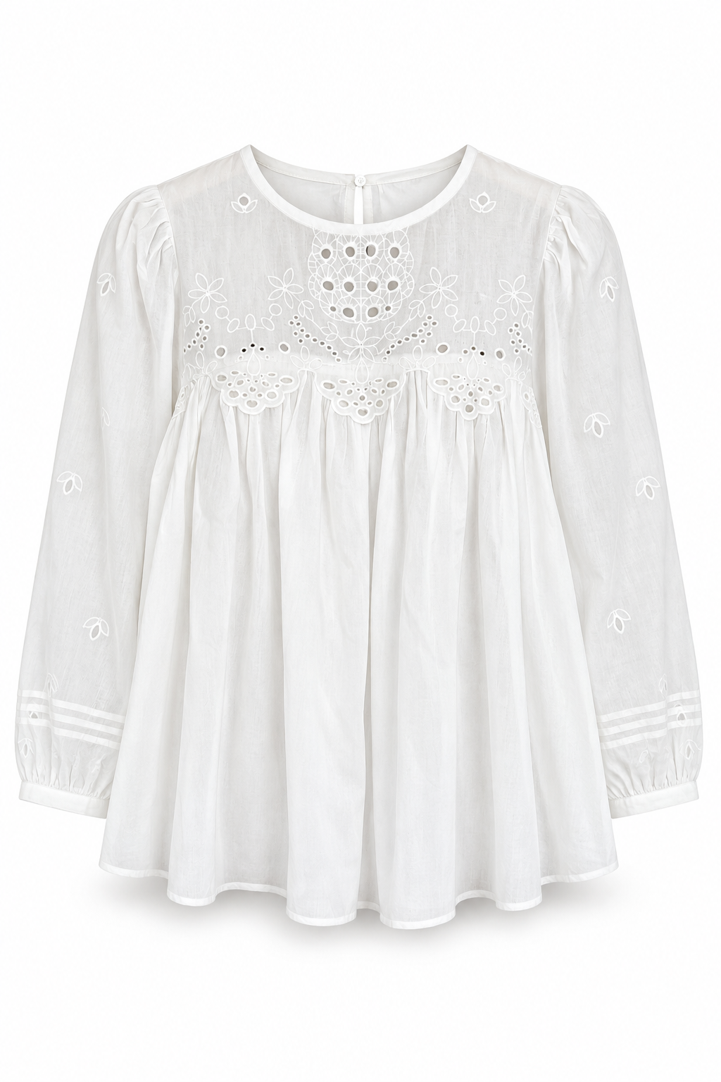 La Petite Étoile Brany Broderie Anglaise Blouse in Ecru, front view