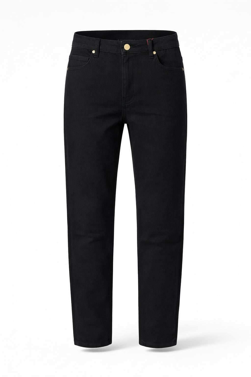 La Petite Étoile Brieg jeans in noir straight-leg denim with gold hardware
