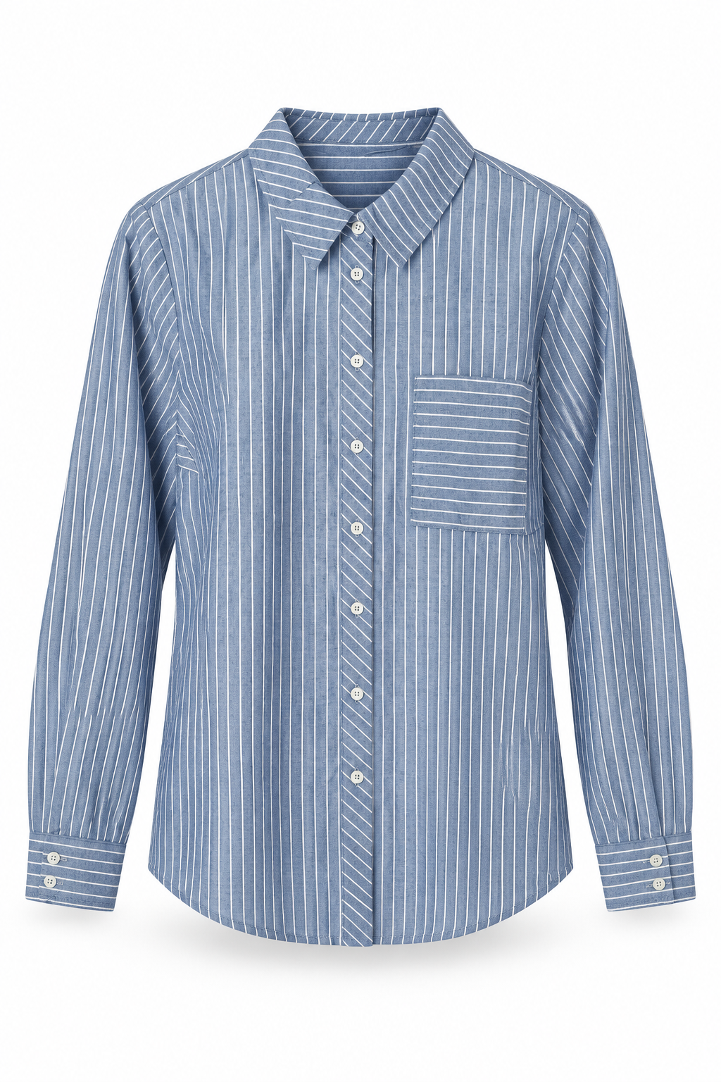 La Petite Étoile | Cecile Striped Cotton Shirt in Bleu & Ecru