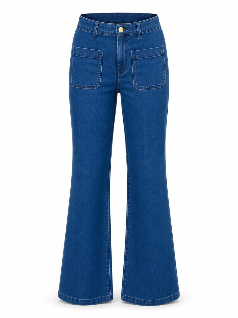La Petite Étoile blue flared jeans with front patch pockets