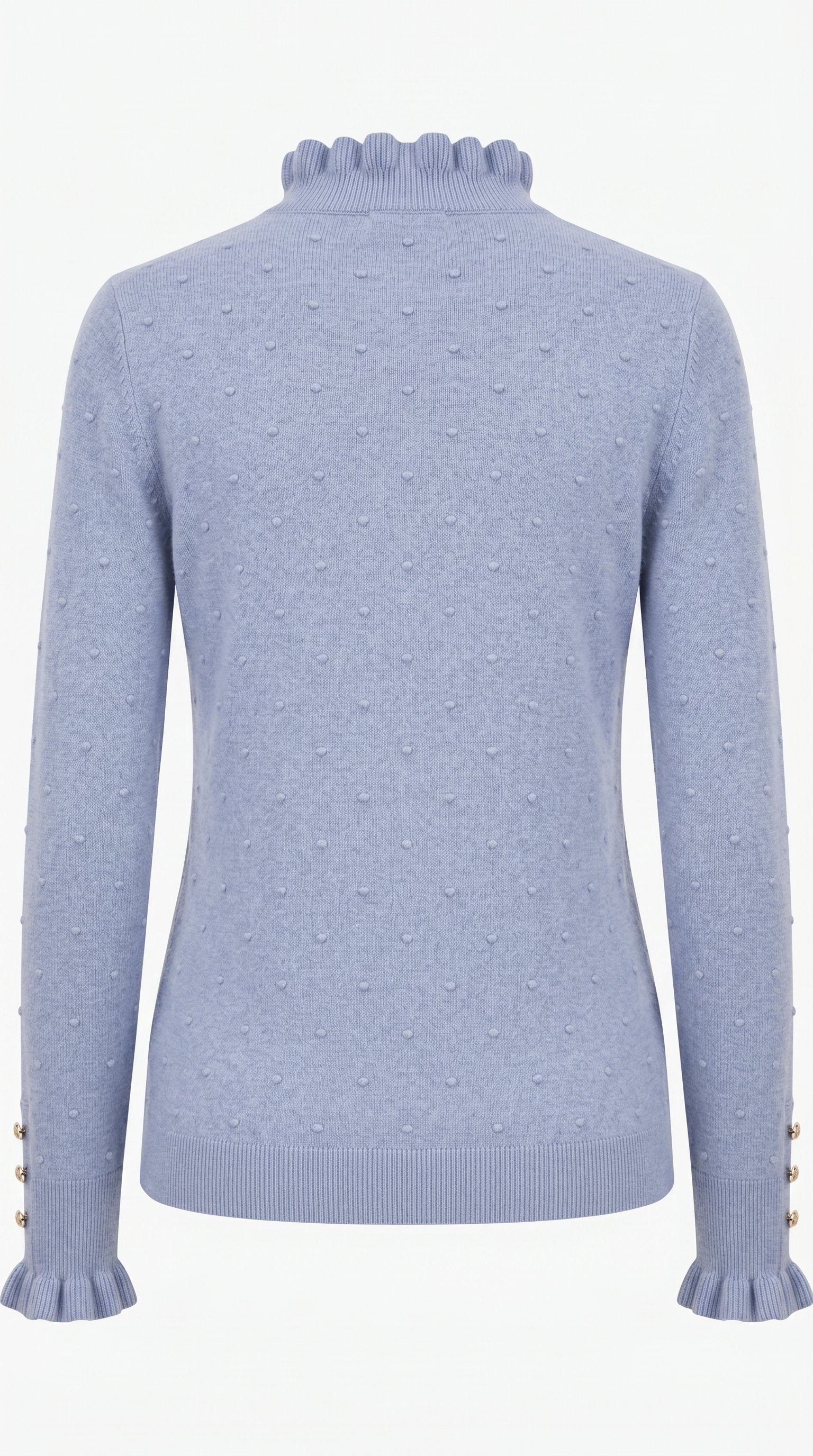 La Petite Étoile grey knit pullover with frill neckline and textured dot detailing