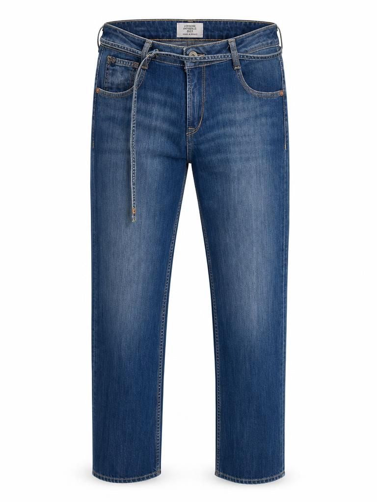 Le Temps des Cerises blue cosy pocket jeans with wrap waistband and utility pockets
