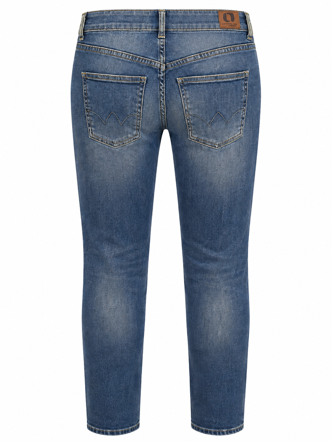 Le Temps des Cerises denim jeans in blue featuring a slim leg fit, washed denim finish, decorative pocket detailing and classic five-pocket styling.