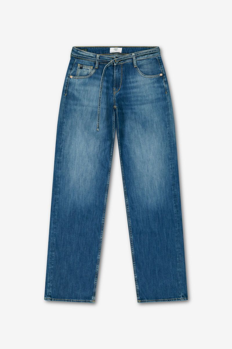 Front view of Le Temps des Cerises Lauren Jab jeans in blue with a relaxed wide-leg silhouette