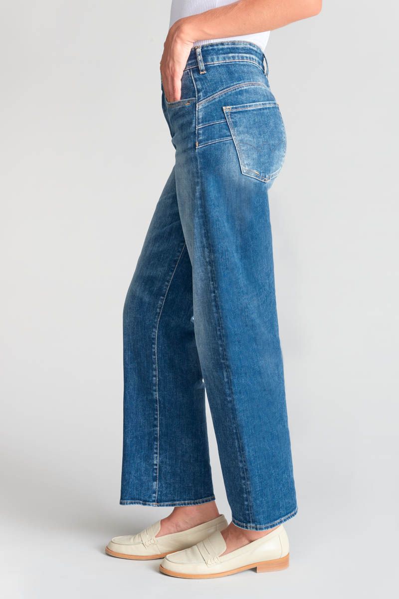 Side-back view of Le Temps des Cerises Pulp High Jeans in blue