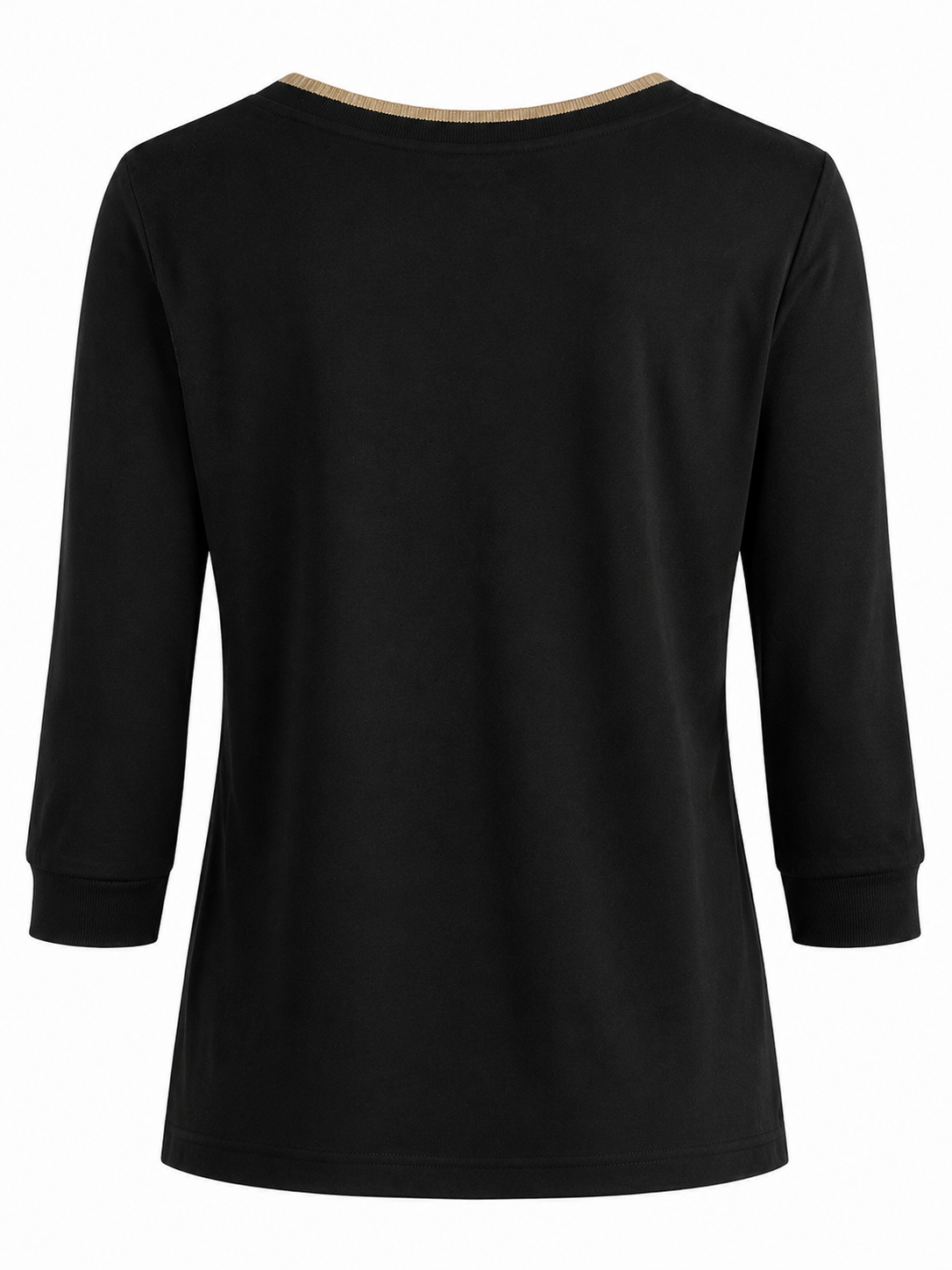Le Temps des Cerises tee-shirt in black featuring a V-neckline with metallic trim detail, three-quarter sleeves and a relaxed everyday fit.