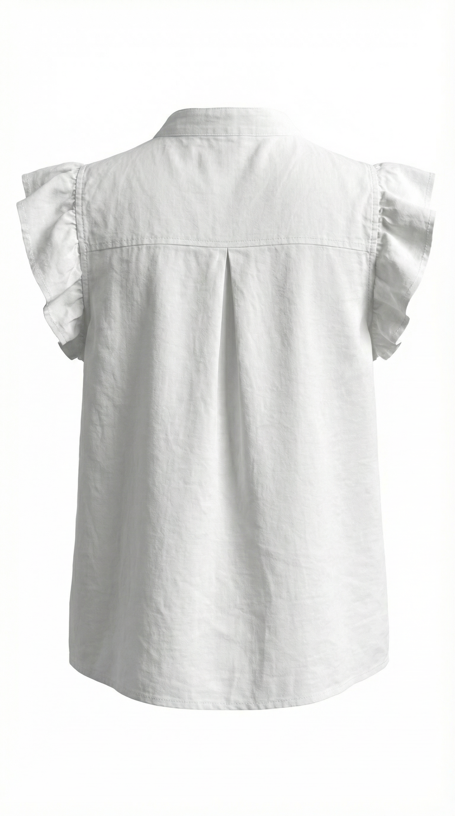 Marta du Château Annie top in ivory featuring pintuck detailing, flutter sleeves, band collar neckline and relaxed fit silhouette.