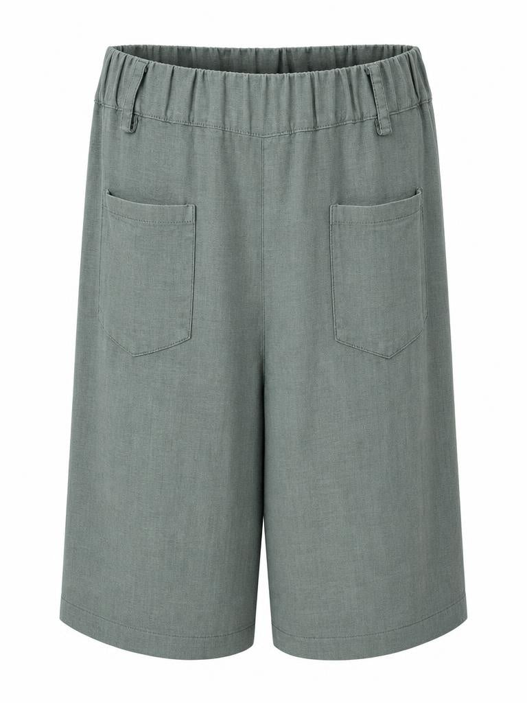 Martha Du Chateau military green relaxed wide-leg shorts with elasticated waistband