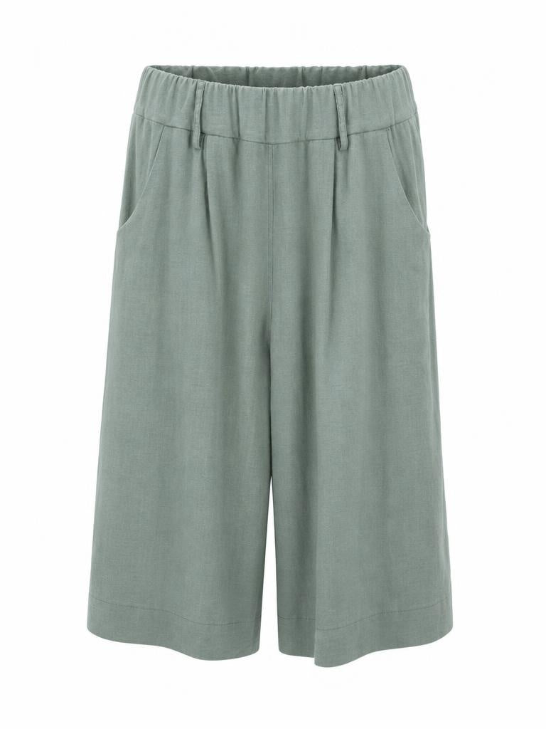 Martha Du Chateau military green relaxed wide-leg shorts with elasticated waistband