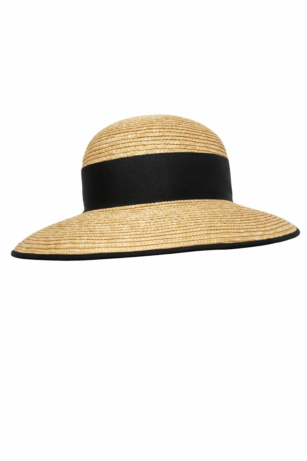 Mia hat in wheat straw natural wide brim straw hat with black band