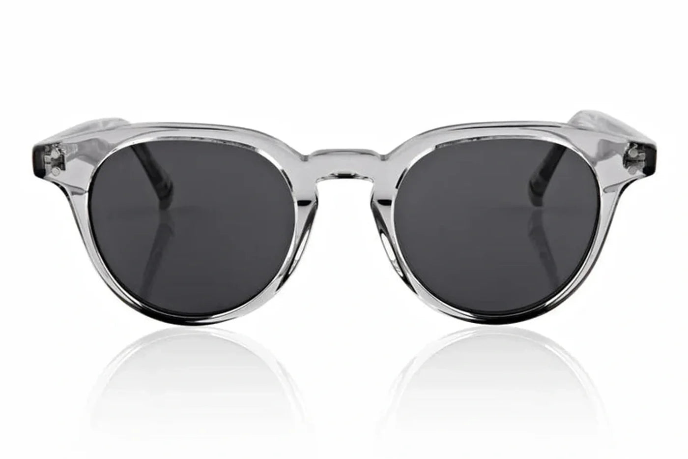 Oscar X Frank Justice sunglasses in translucent smoke with dark smoke lenses front view