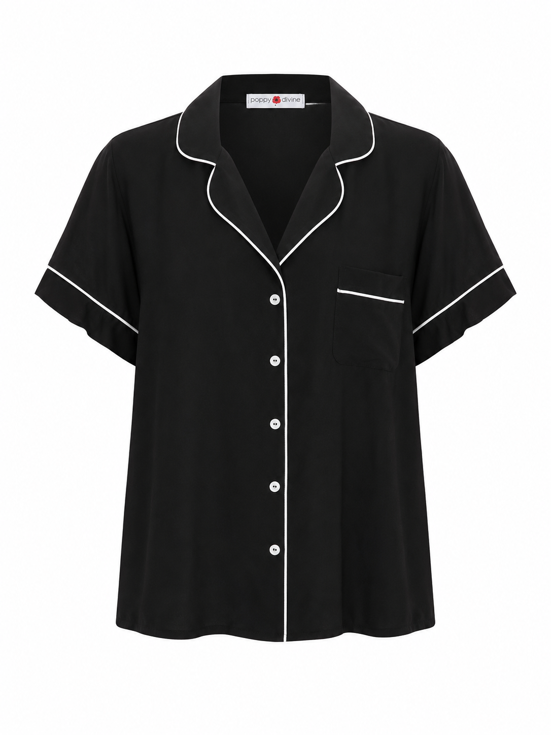 Poppy Divine classic black short sleeve pyjama set with white piping