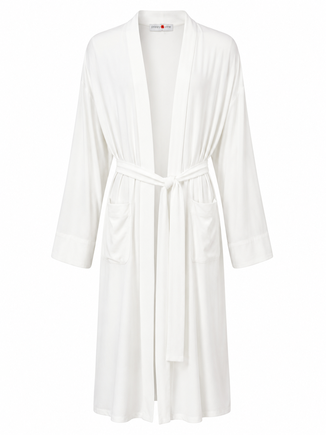 Poppy Divine long ivory kimono lounge robe with self-tie waist