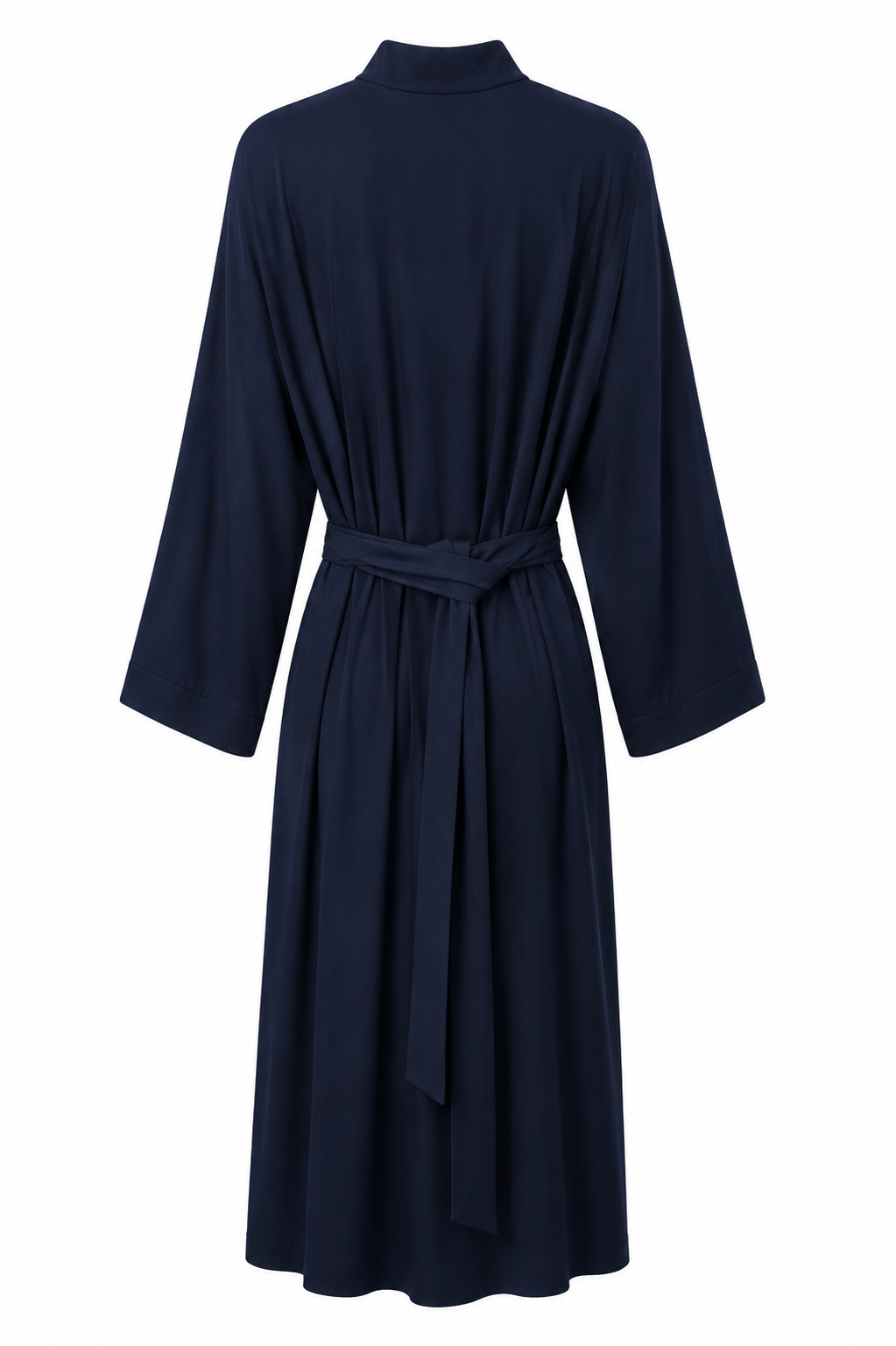 Poppy Divine long navy kimono lounge robe with self-tie waist