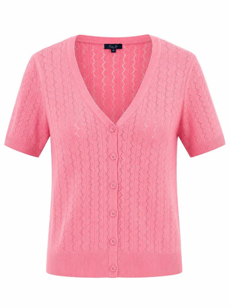Smashed Lemon lightweight pointelle knit cardigan in old pink