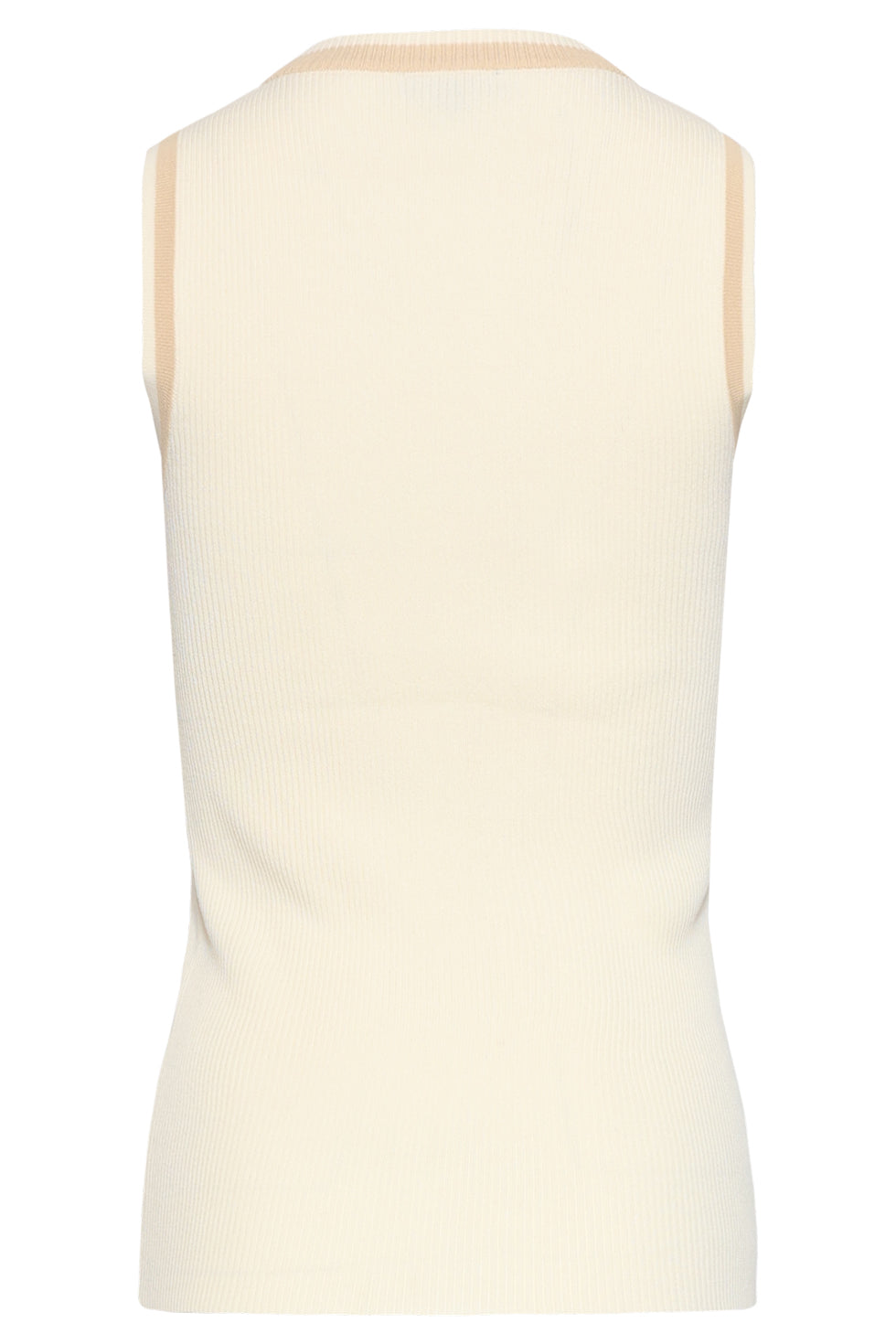 Smashed Lemon knit sleeveless top in off white and dark sand back view