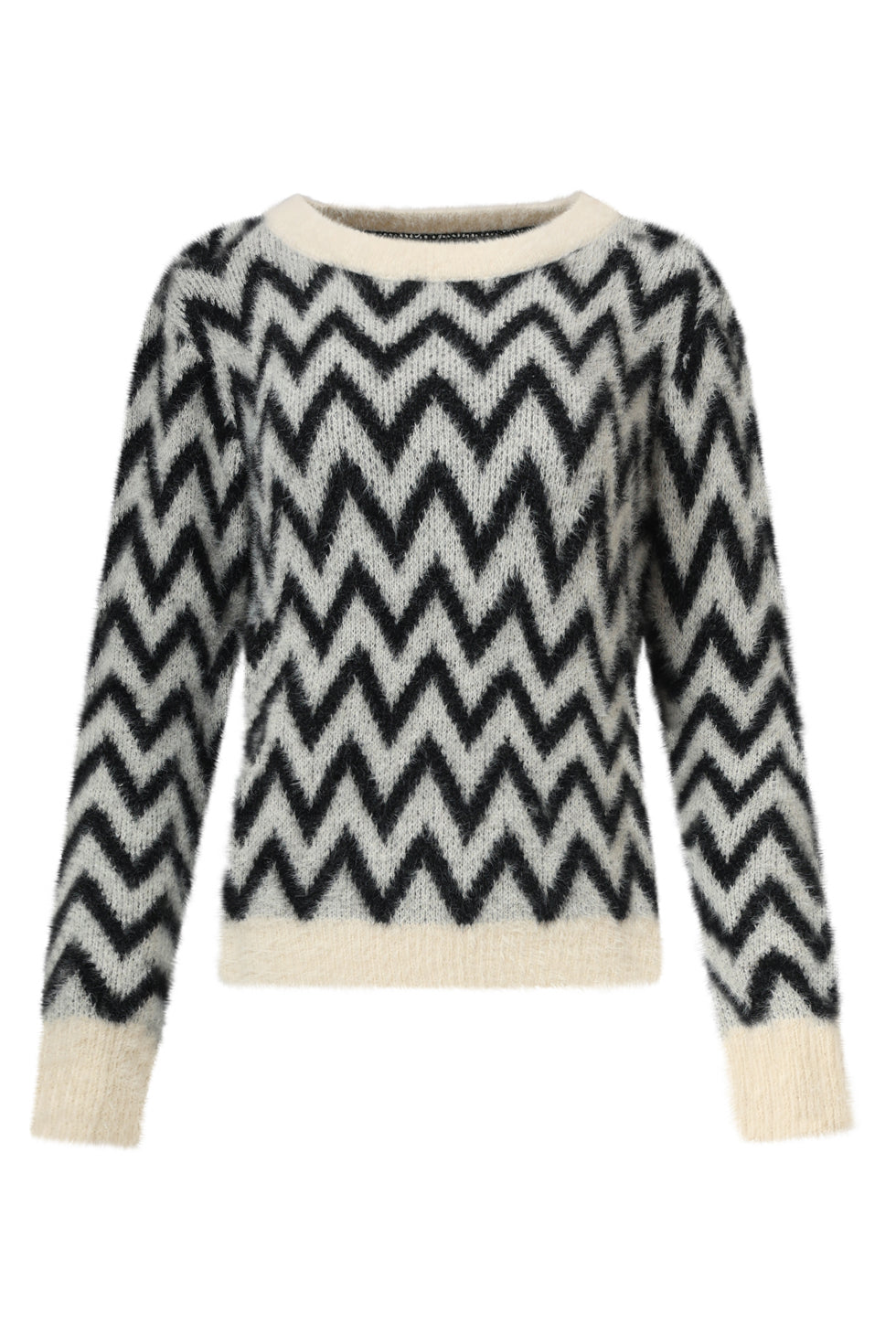 Smashed Lemon black and off white zigzag knit top with soft fluffy texture