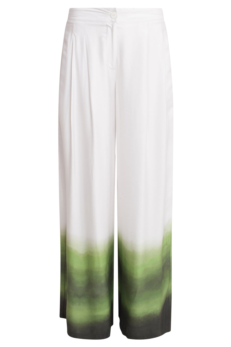 Smashed Lemon ombre satin trousers in off white and green