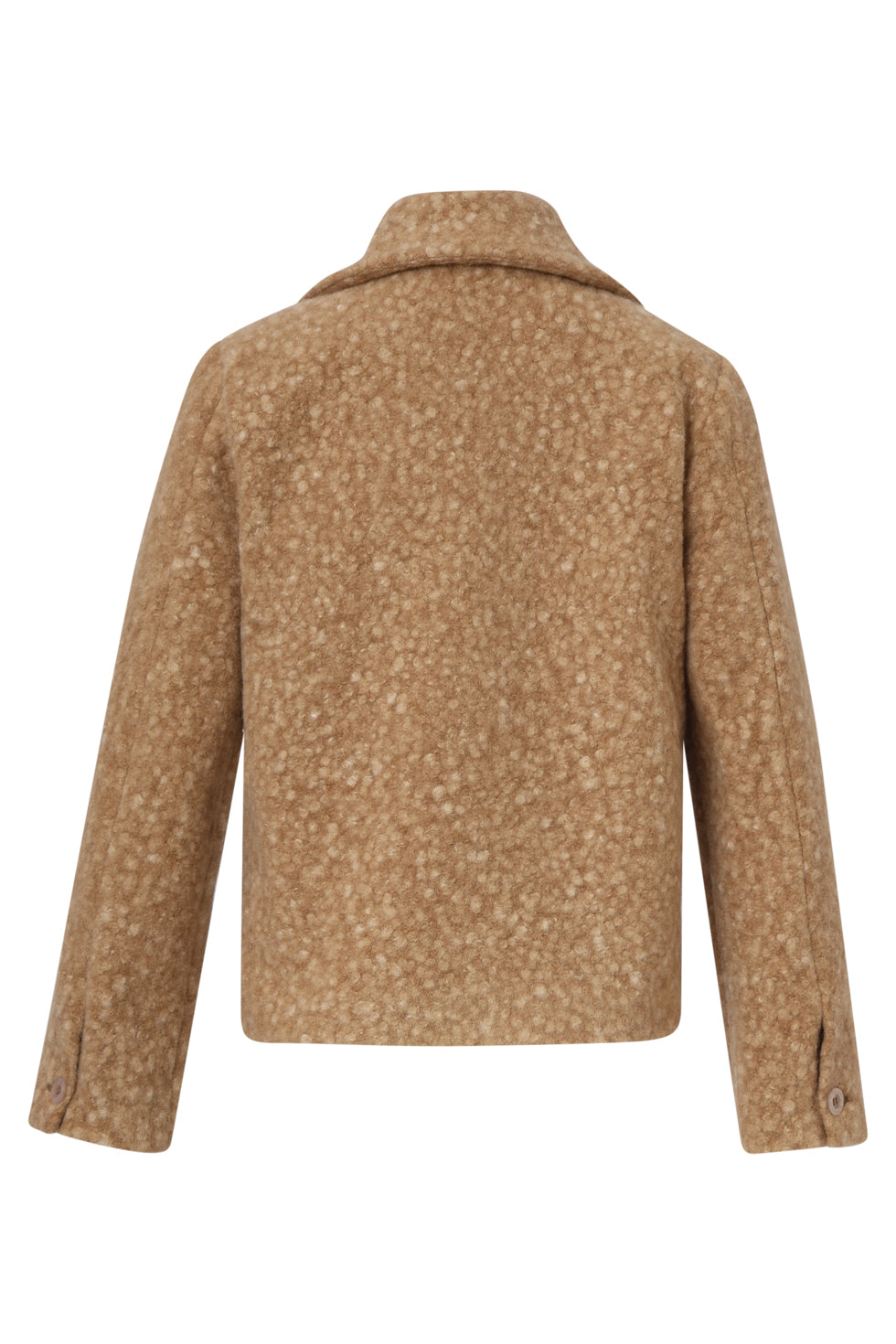Smashed Lemon short textured coat in camel, cropped boucle jacket with notched collar, back view
