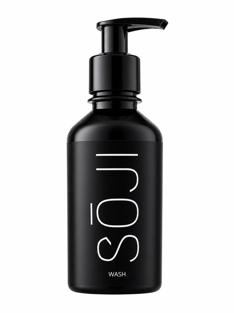 Soji face and body wash in black pump bottle