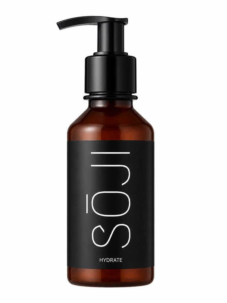 Soji Hydrate hand and body lotion in amber pump bottle
