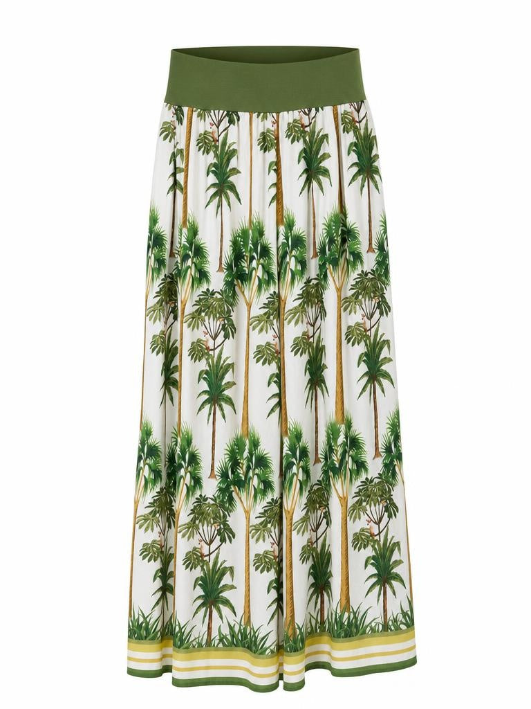 Threadz Amazon wide leg pant in green tropical palm print