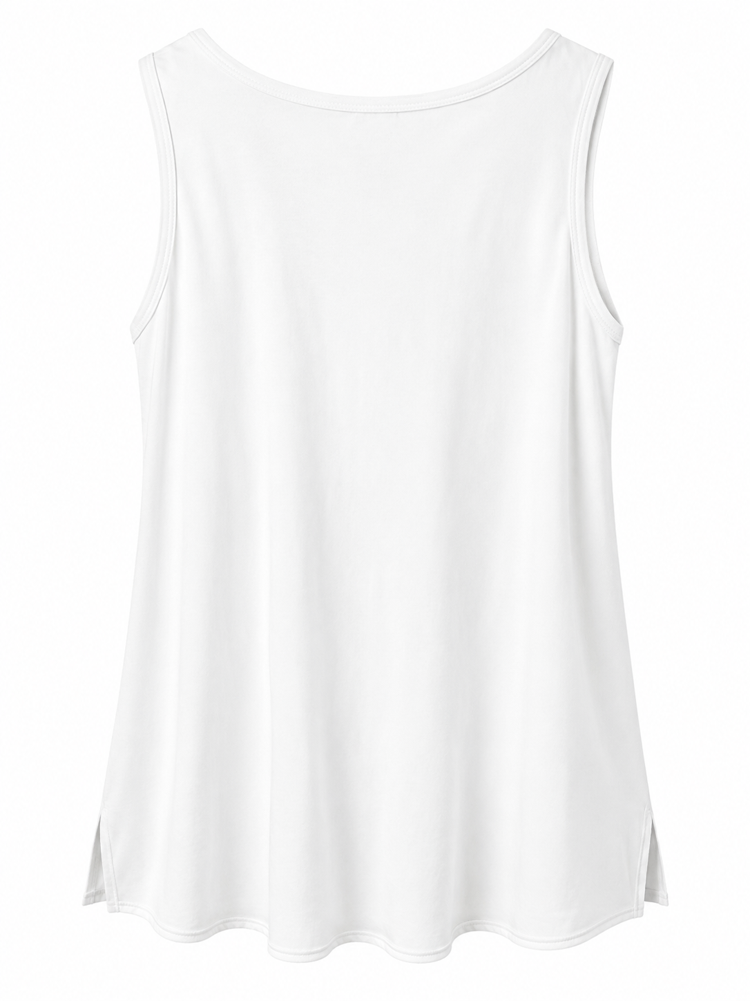 Suzy D Jewel relaxed fit vest in white with a relaxed silhouette and side splits, back view.