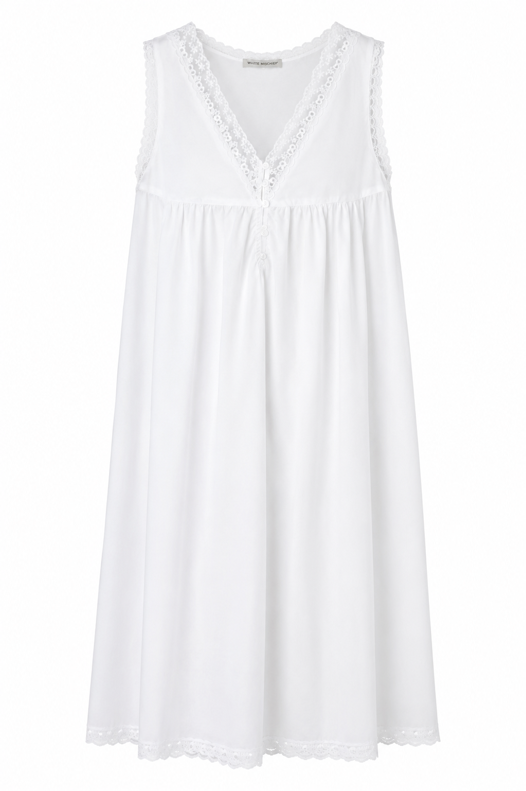 White Mischief white nightie with lace trim detailing and flowing silhouette