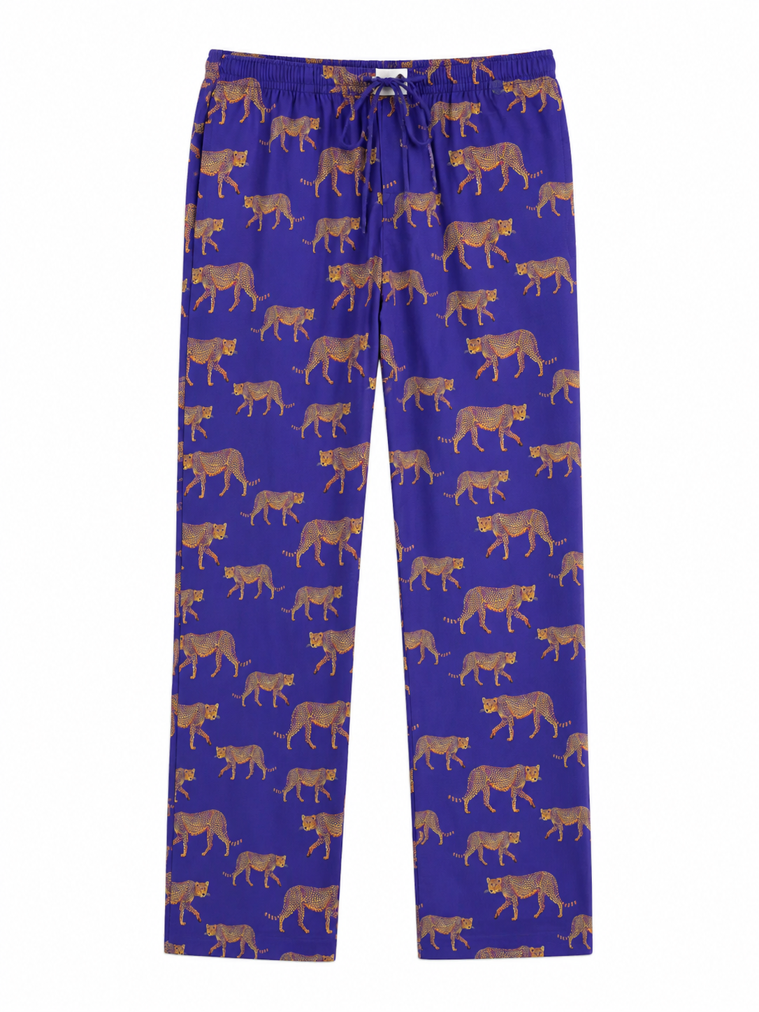 Woodstock Laundry long satin pyjama set in blue with cheetah print