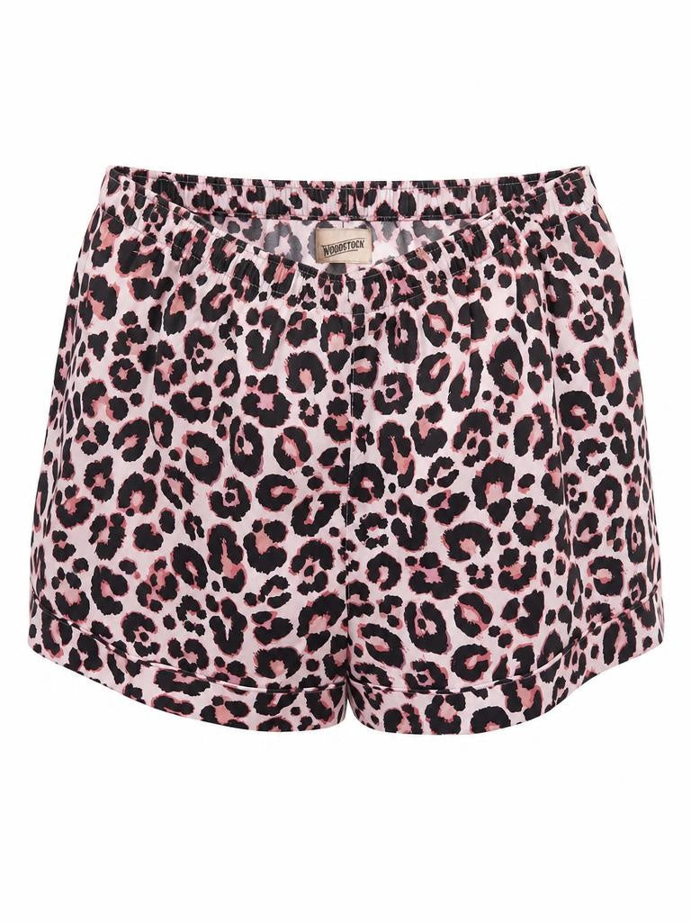 Woodstock Laundry poplin short pyjama set in pink leopard print