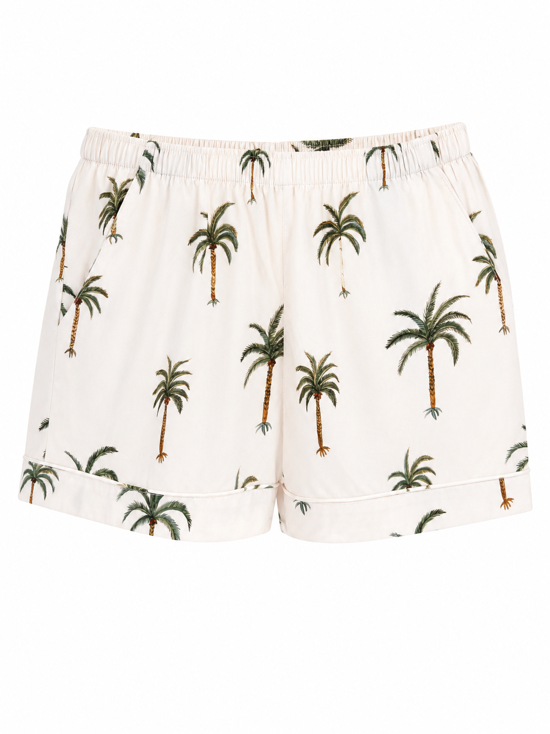 Woodstock Laundry short sleeve palm print pyjama shirt in ivory with matching piping