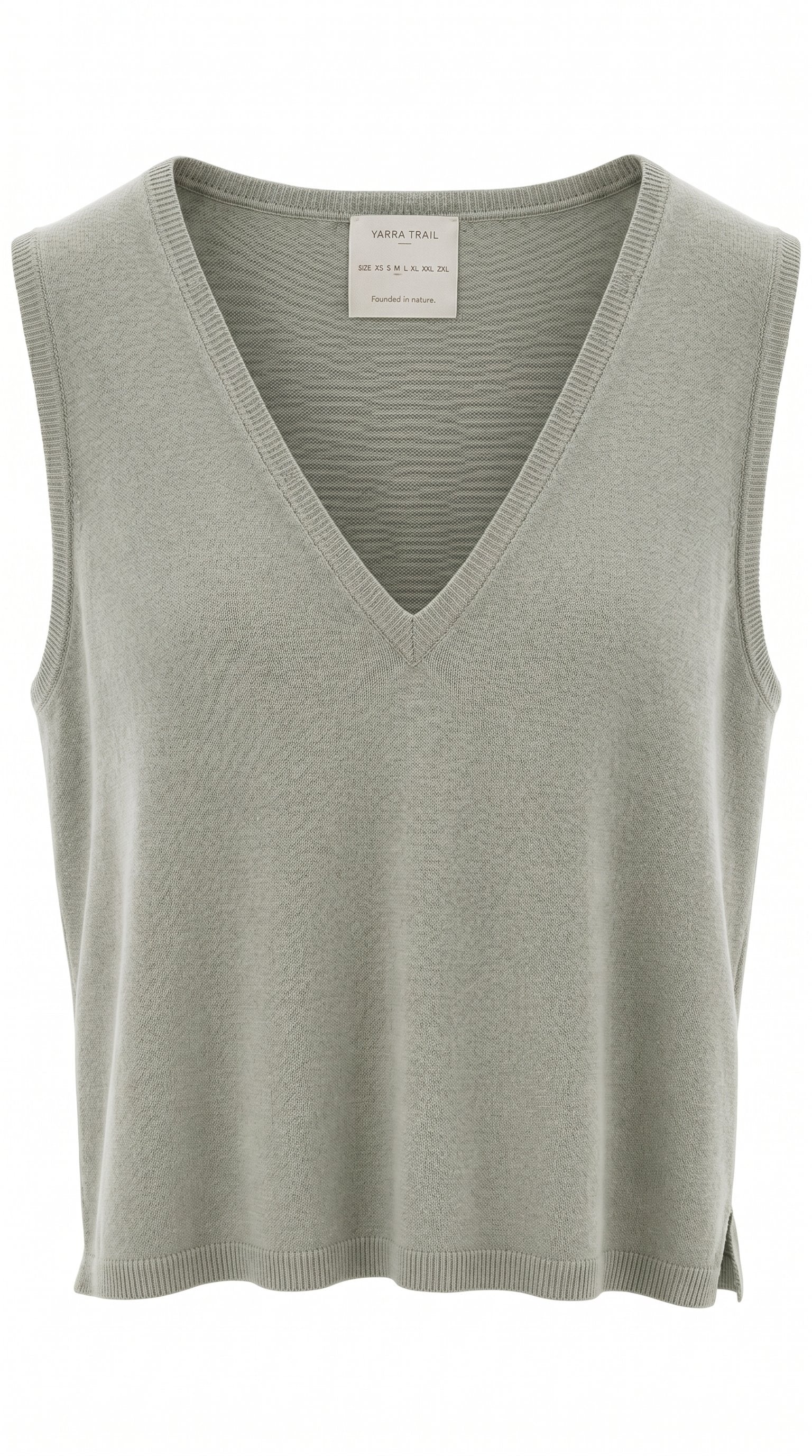 Yarra Trail Blaze sleeveless knit in aloe green with V-neckline
