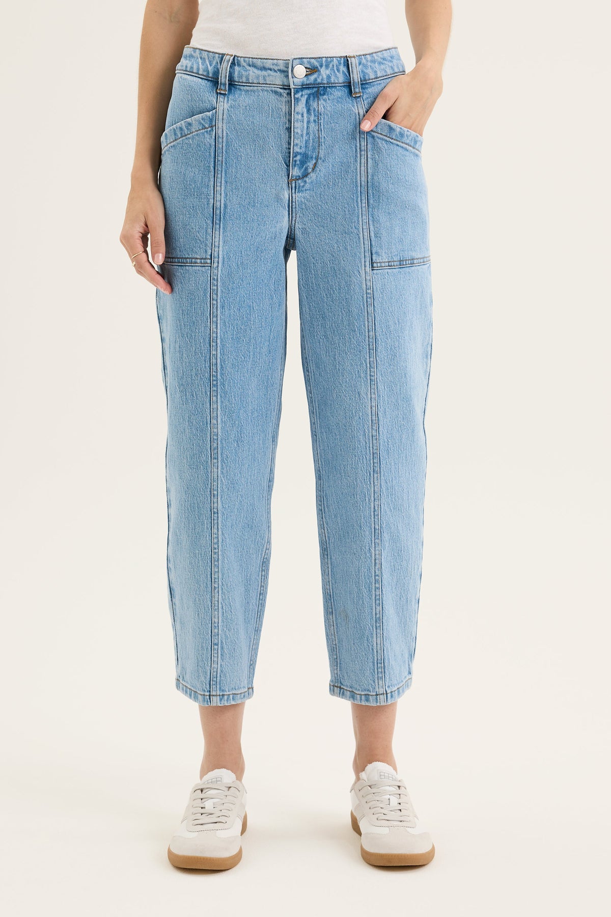 Yarra Trail light blue slim utility jeans with panel seam detail