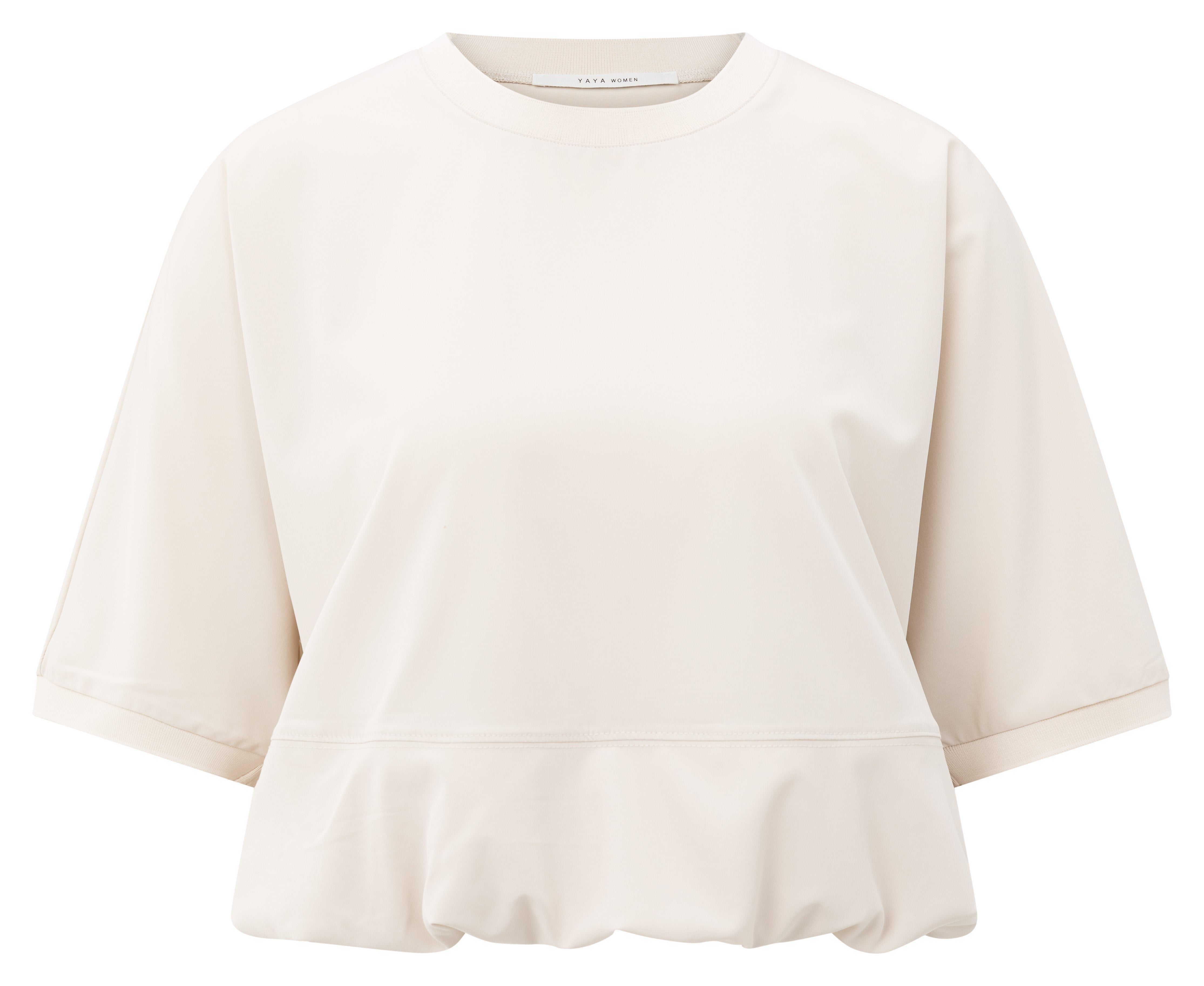 YAYA short sleeve balloon hem top in chalk white minimalist women's top