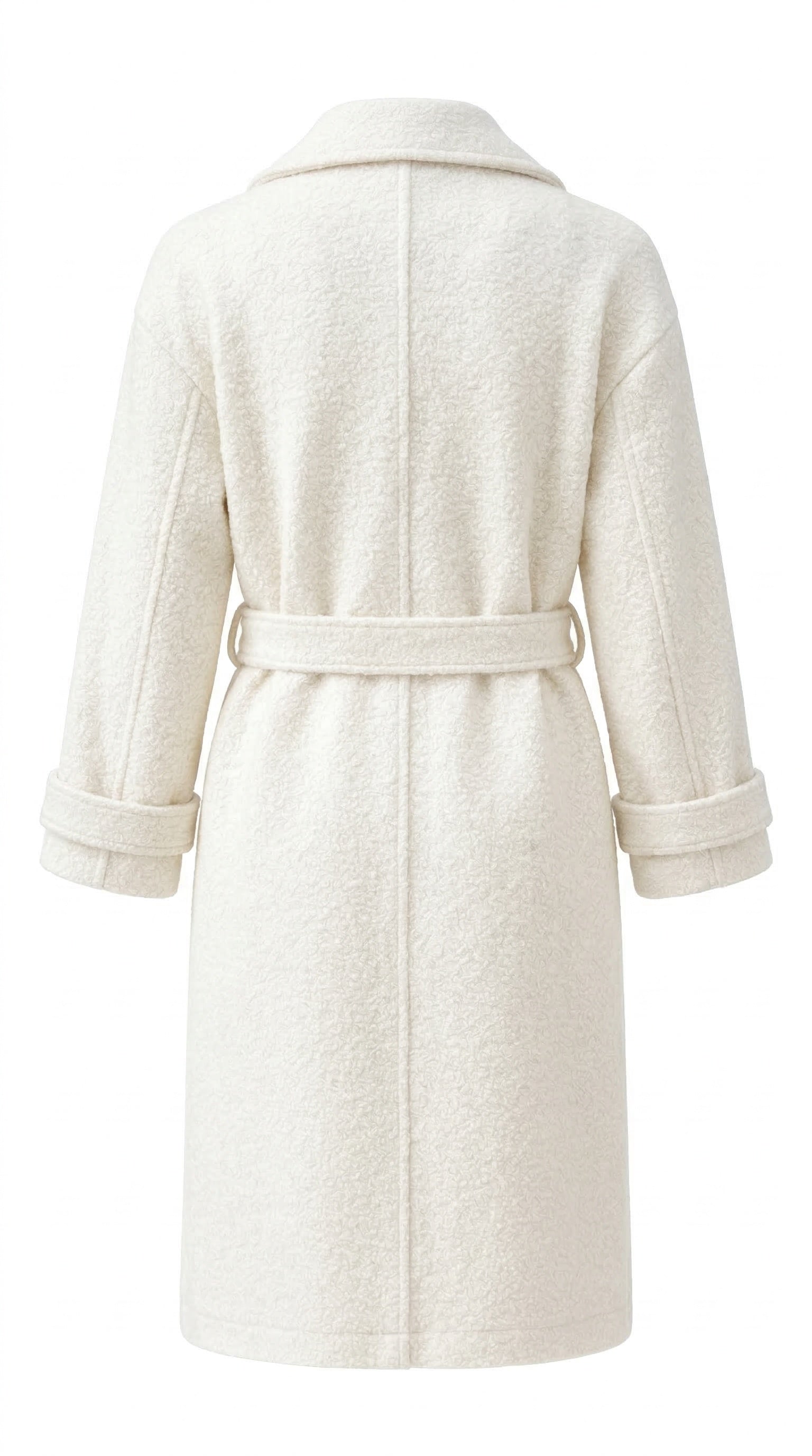 YAYA woven bouclé long coat in chalk white back view