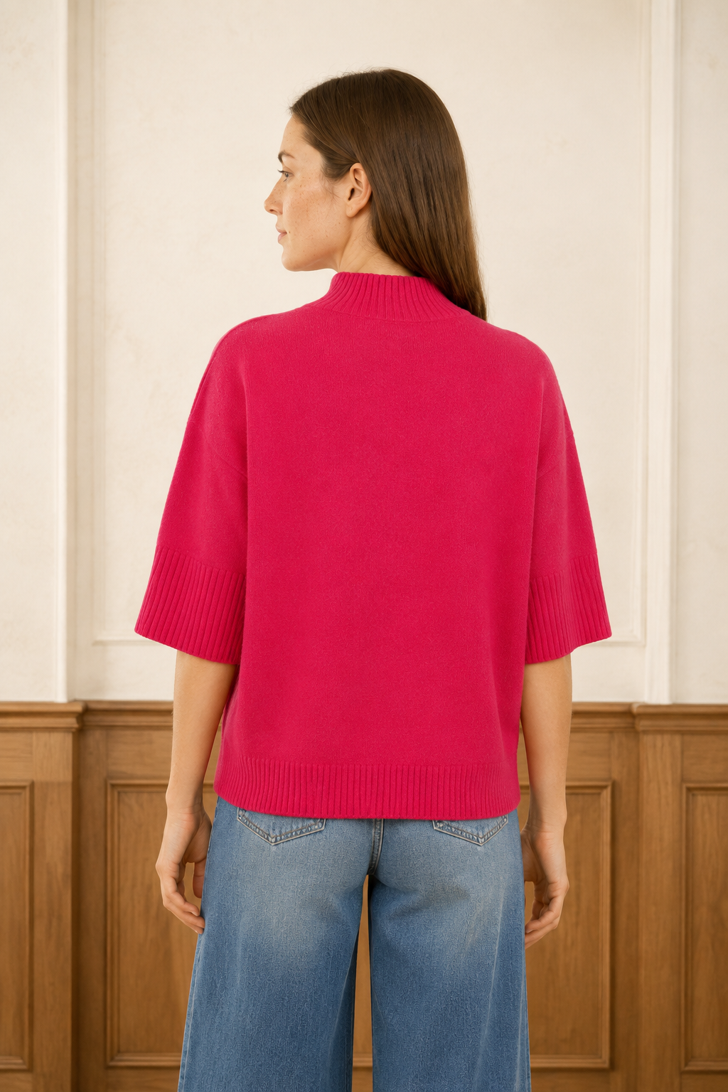 YAYA | High Neckline Jersey With Rib Mid-Length Sleeves