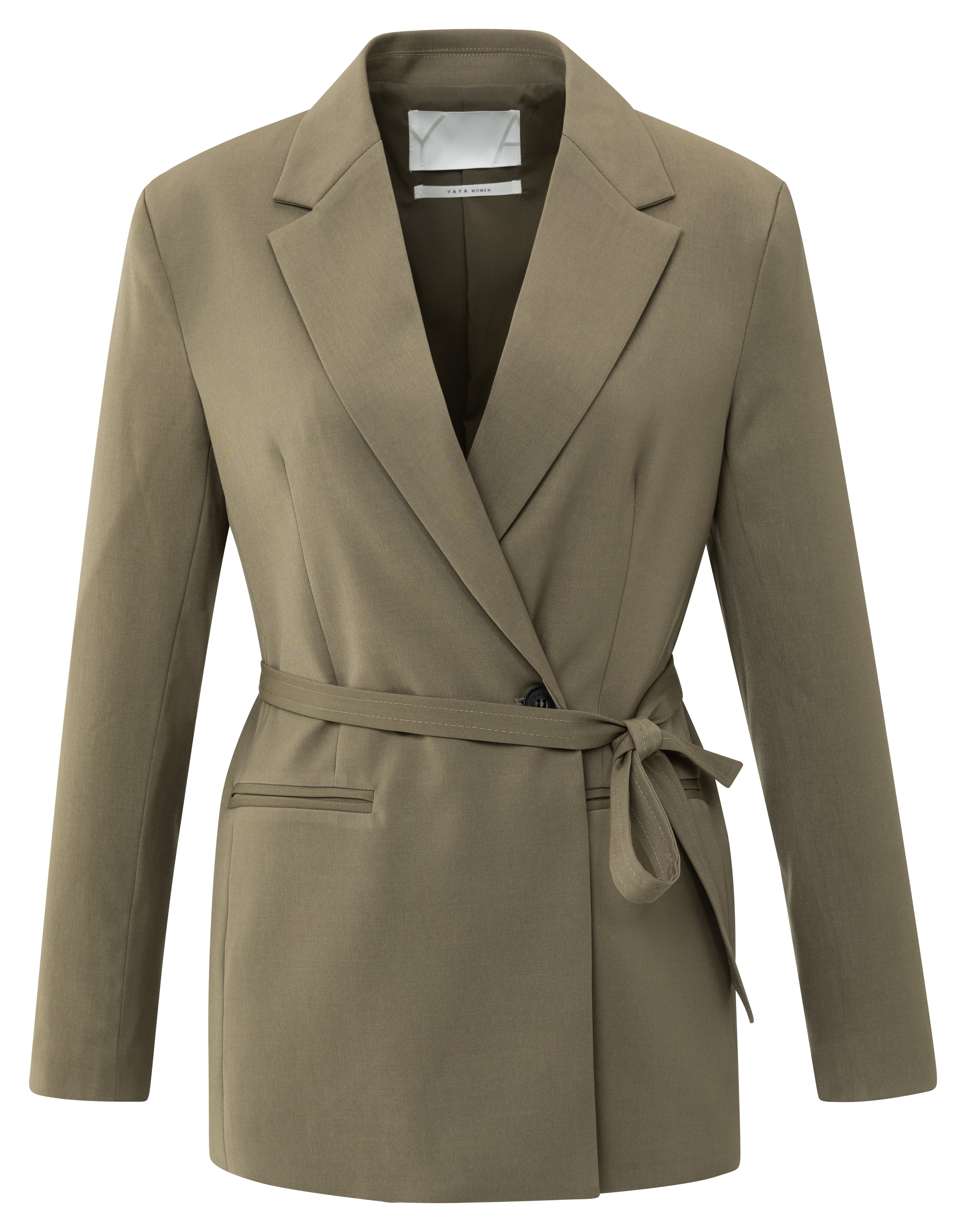 YAYA loose fit blazer capers product front with belt