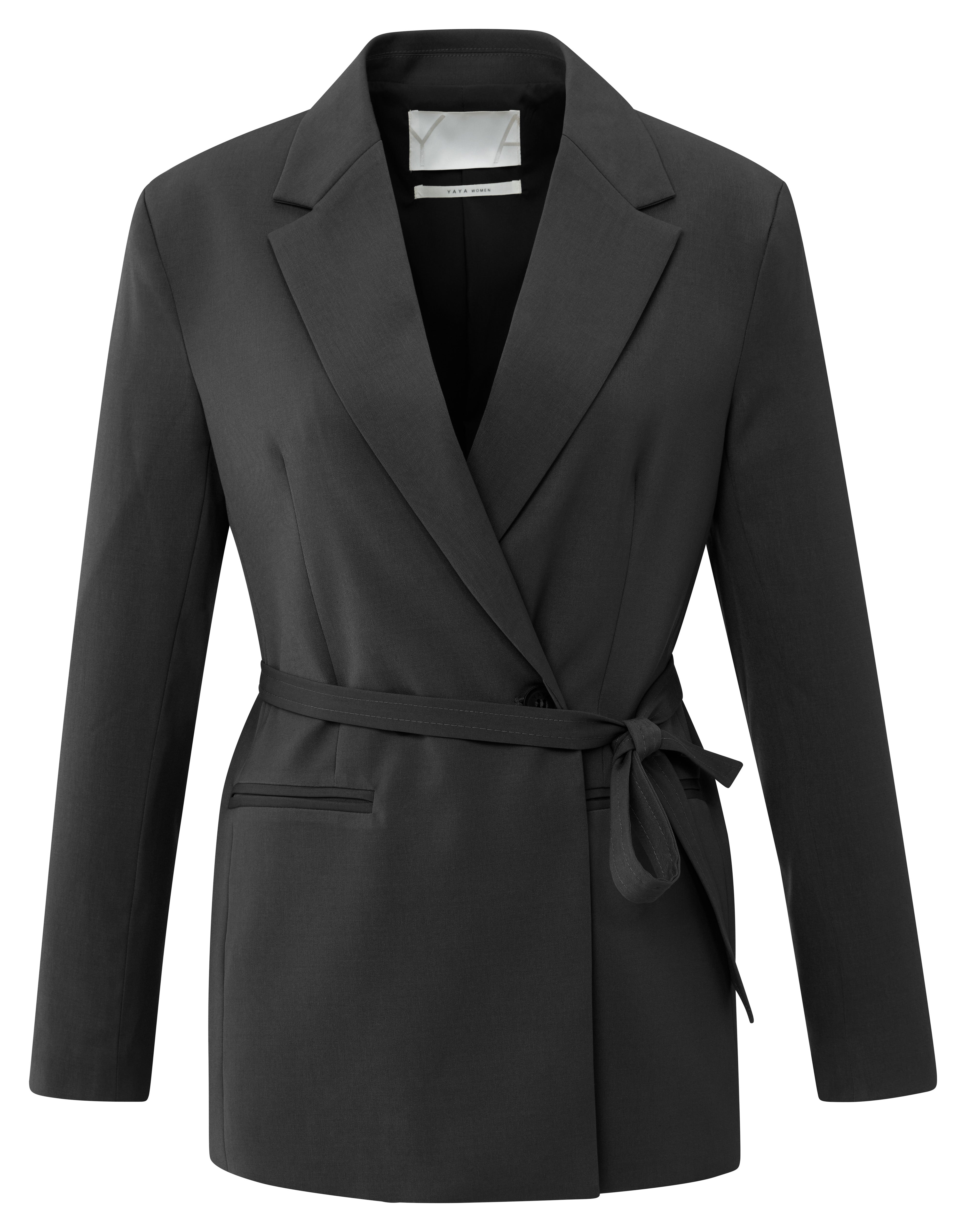 YAYA loose fit blazer oyster black product front with belt