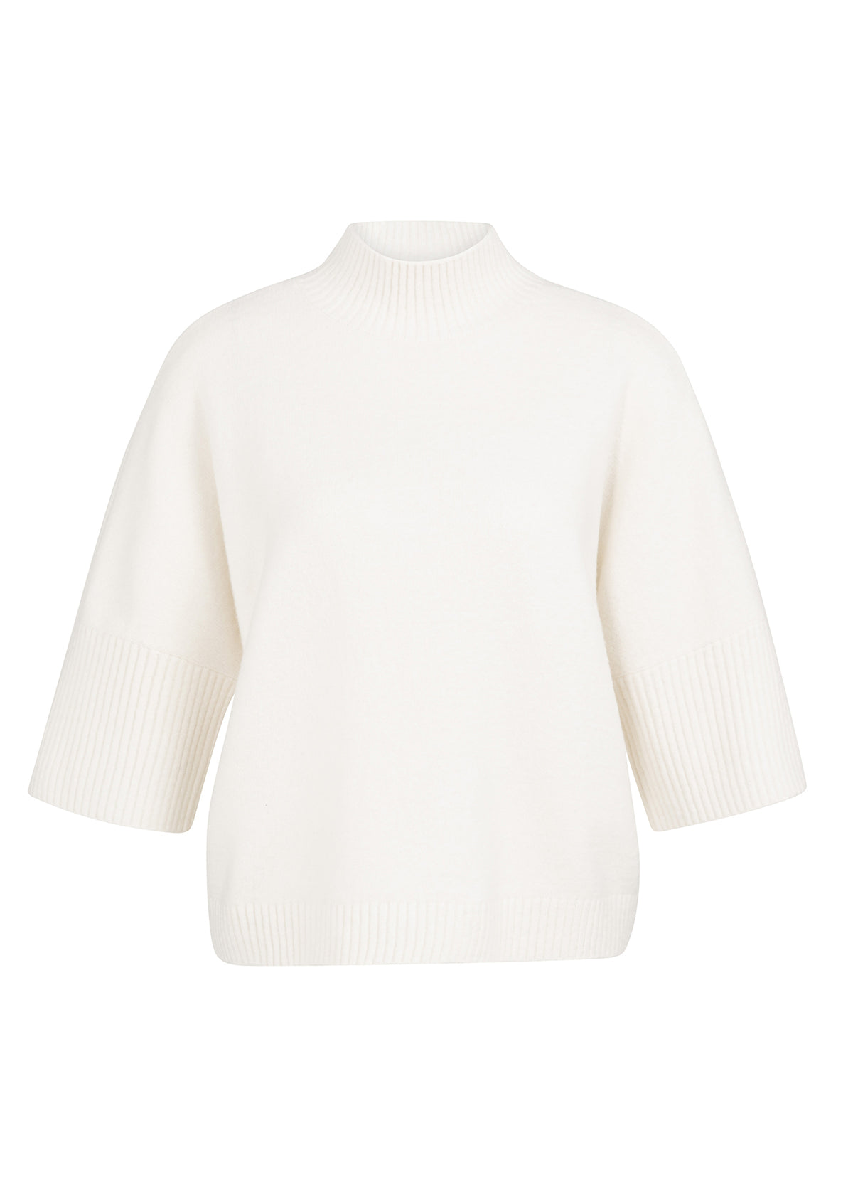 YAYA mock neck short sleeve knit in Snowfall White Melange front view