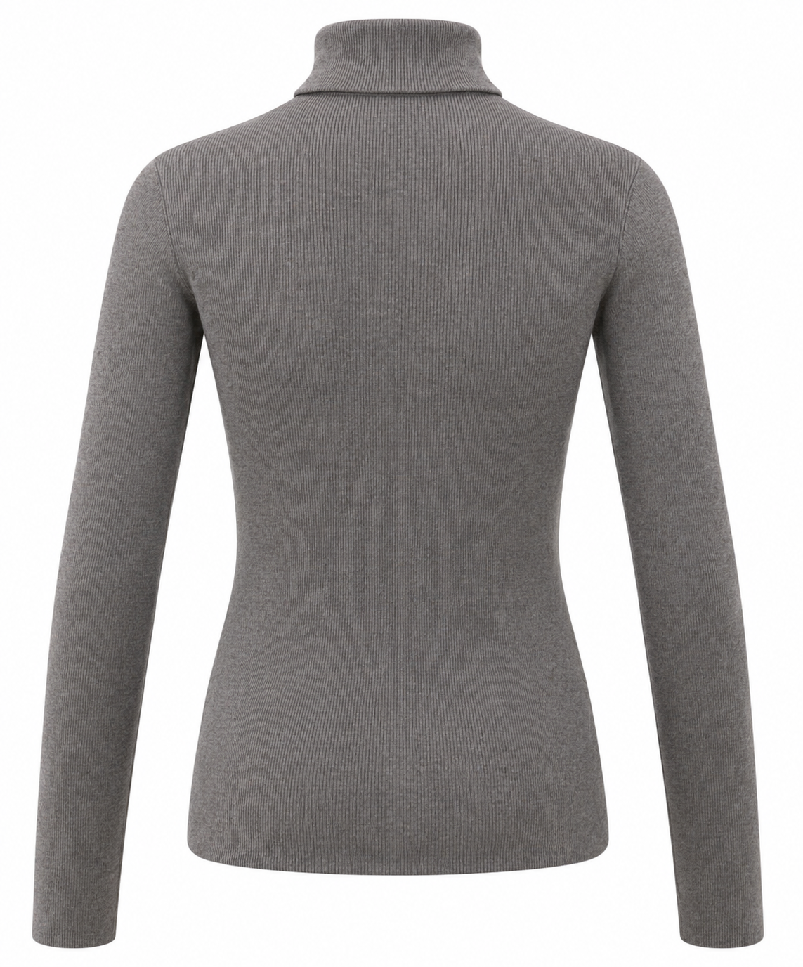 YAYA ribbed roll-neck top in dark grey melange with fitted silhouette and long sleeves, back view