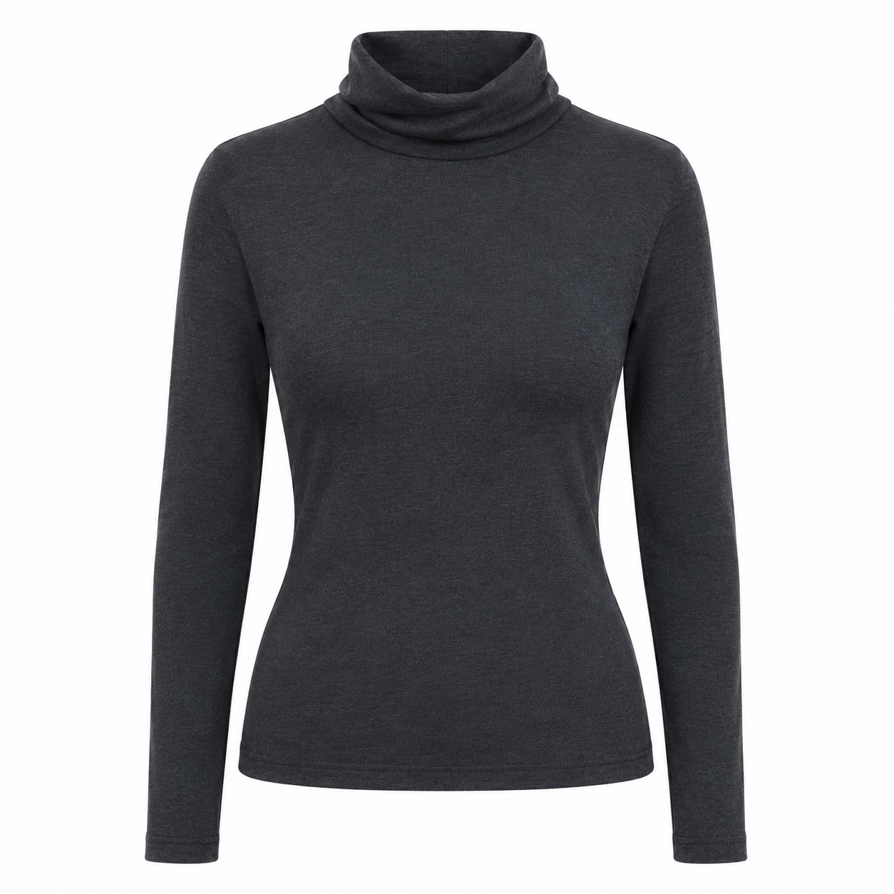 YAYA ribbed roll-neck top in dark grey melange with fitted silhouette and long sleeves