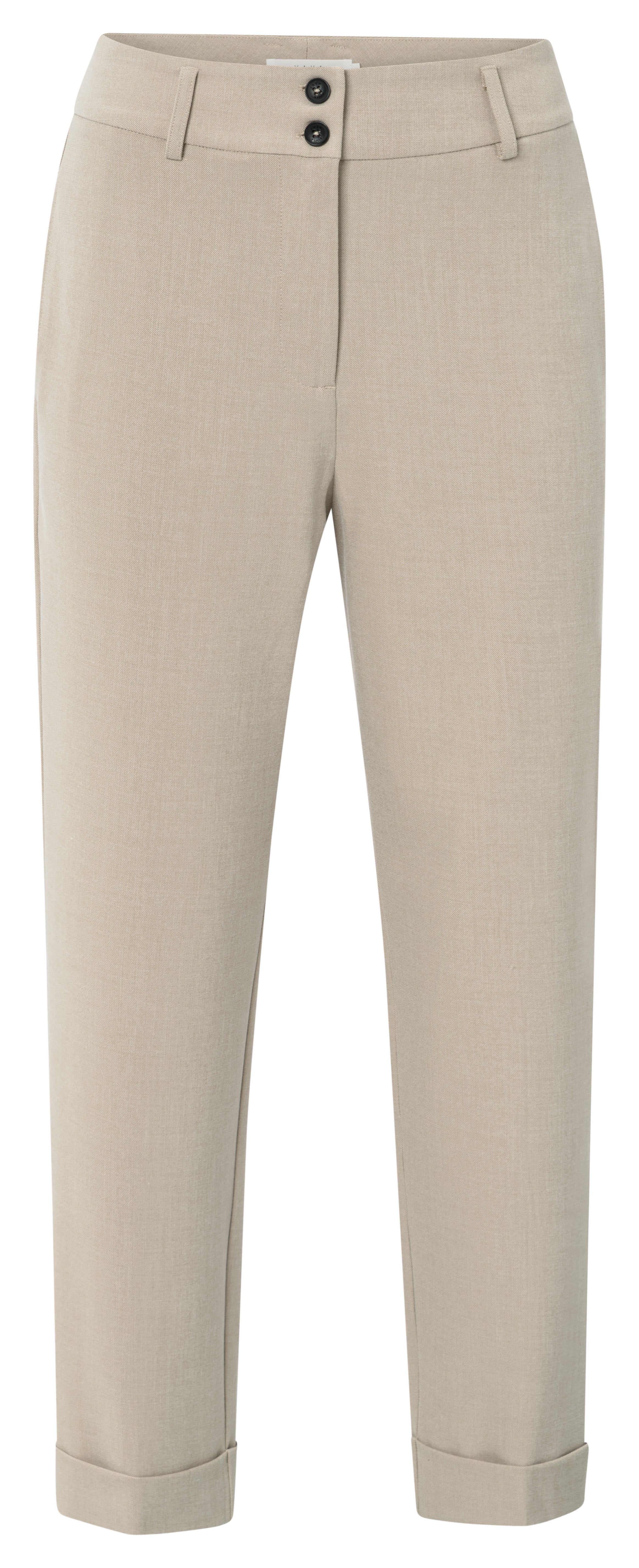 YAYA sand melange high waist straight fit trousers front view