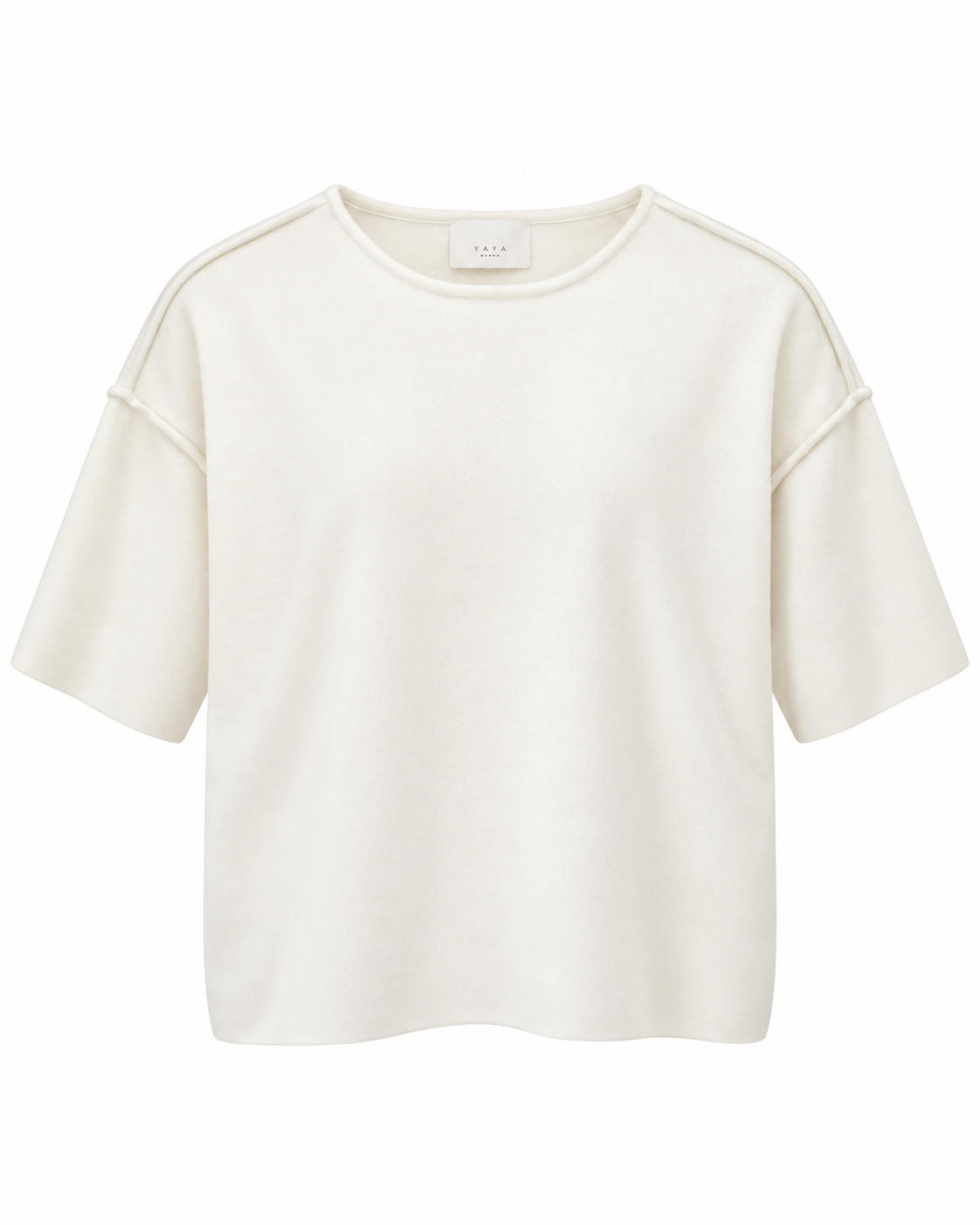 YAYA Short Sleeve Knit with Seam Details in Ecru, front product view