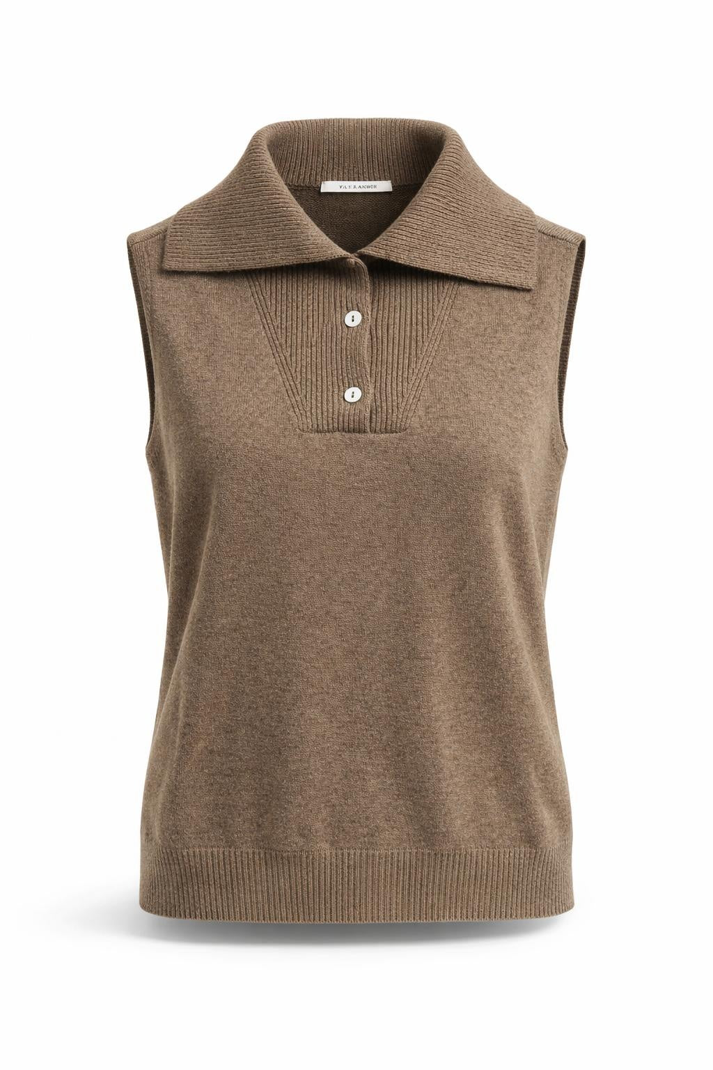 YAYA sleeveless knit sweater in capers melange front view