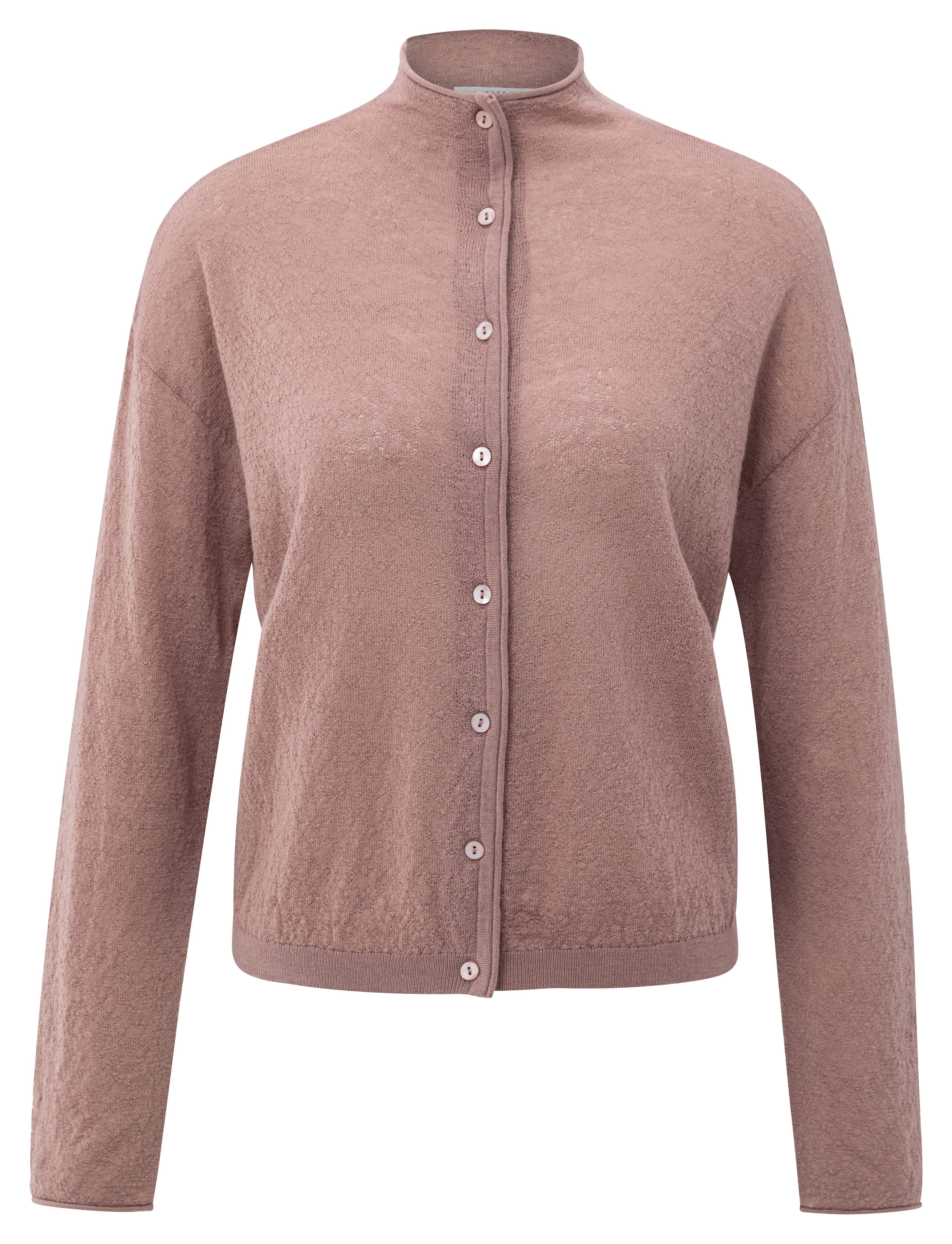 YAYA textured cardigan with high neckline in blush pink front view