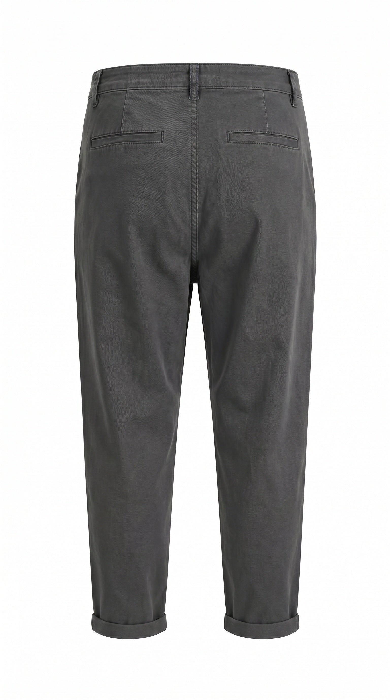 YAYA woven loose fit tapered trousers in oyster black with front pleats and rolled cuffs