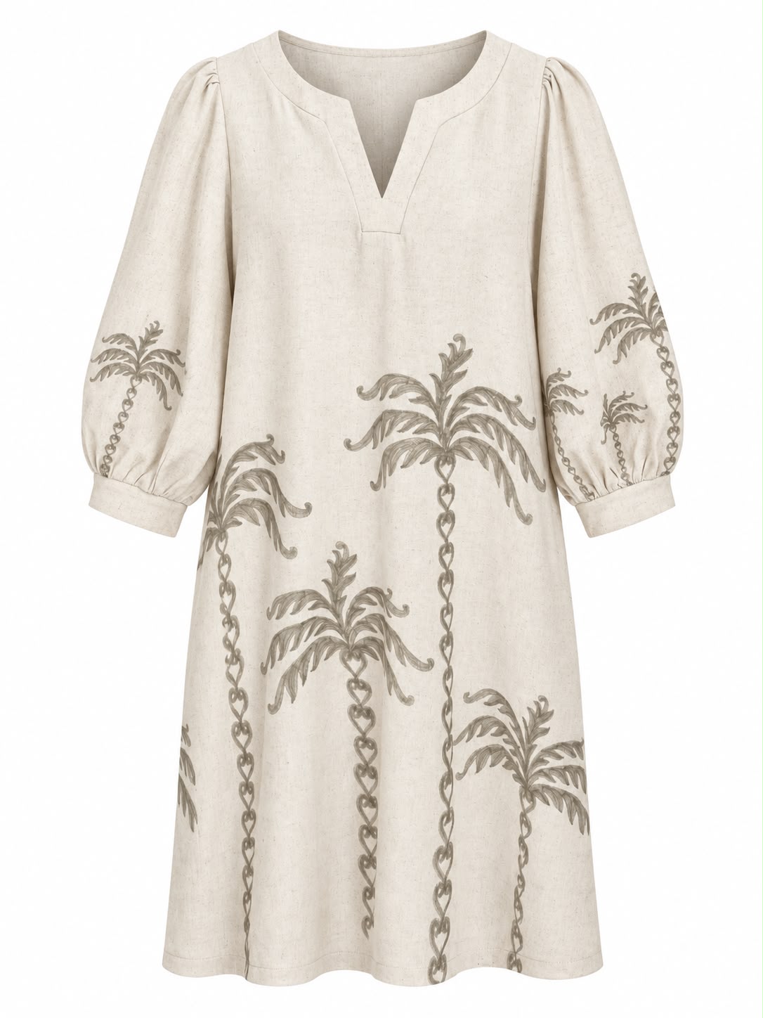 Smashed Lemon off white palm tree shift dress without the belt, flat front view