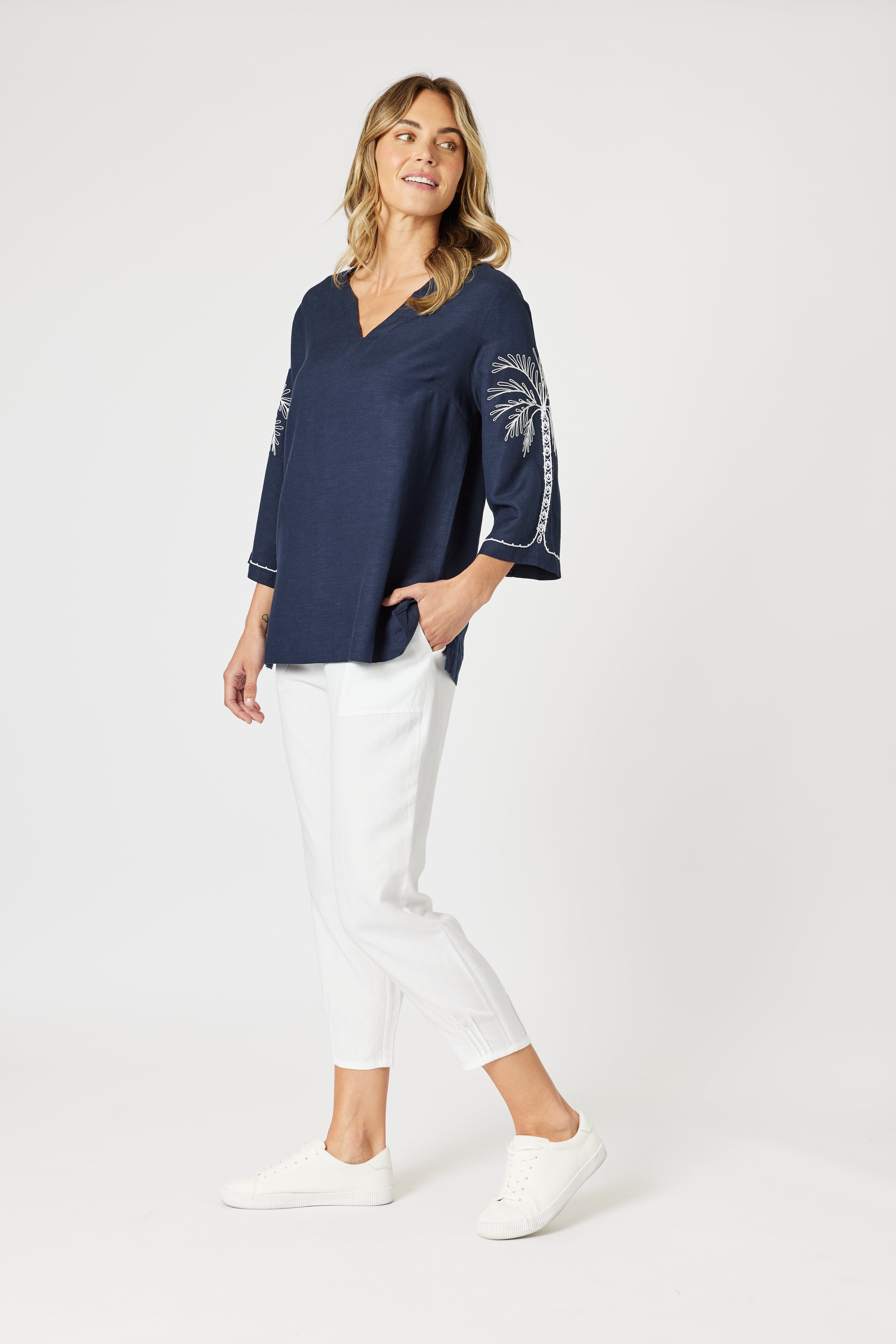 Gordon Smith | Sarah Crop Pant in White, Natural, Navy & Black