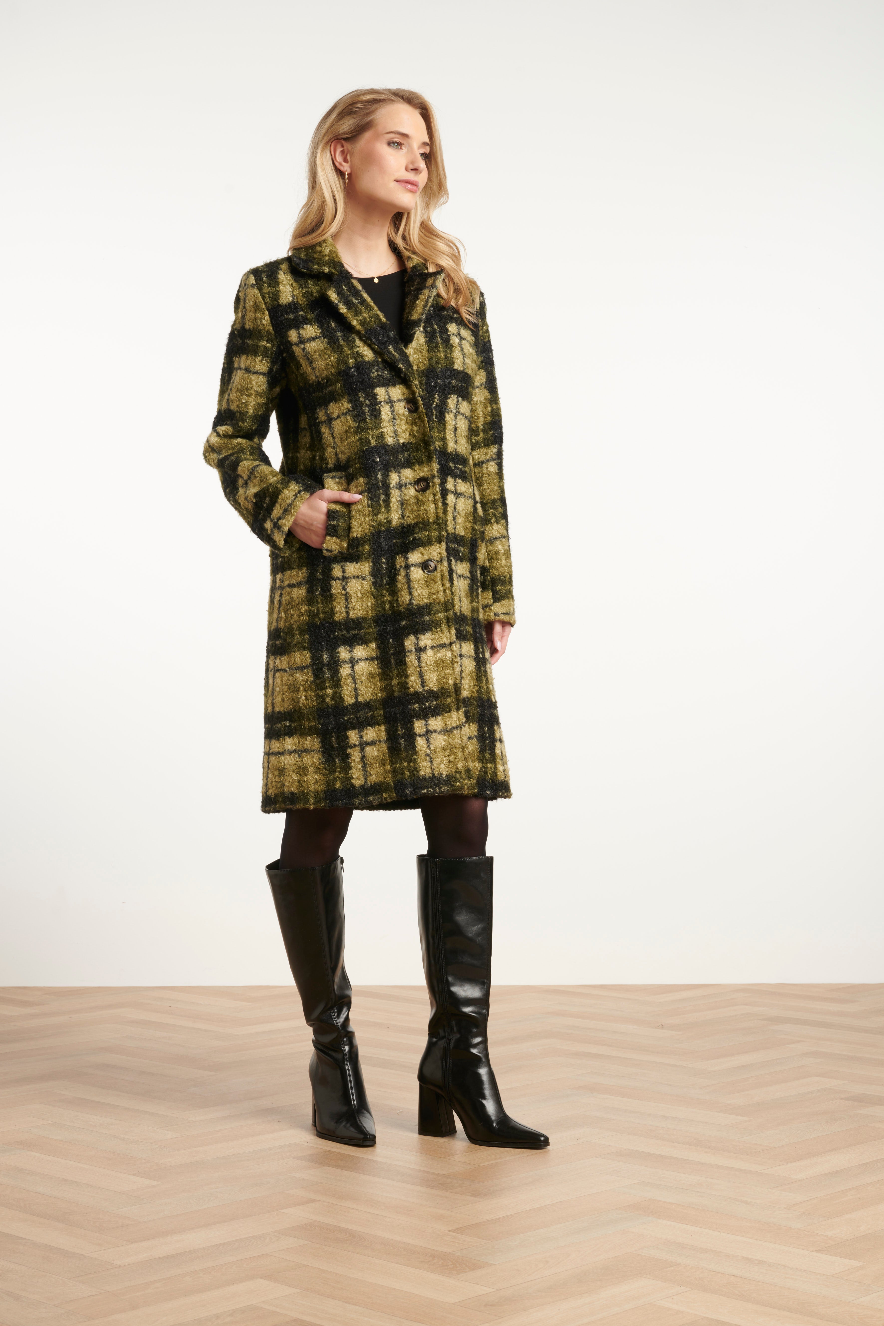 Smashed Lemon | Textured Coat in Army Light Green
